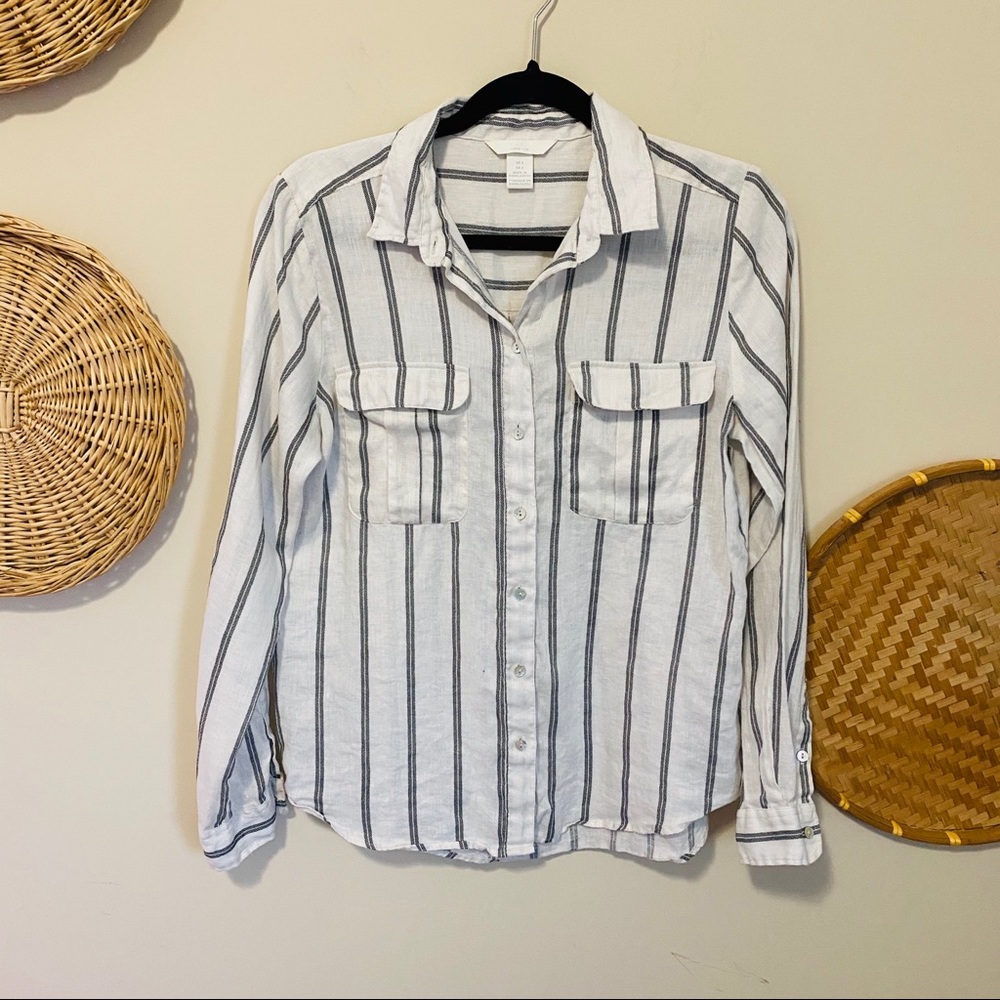 H&M Linen Vertical Striped Button Down Shirt